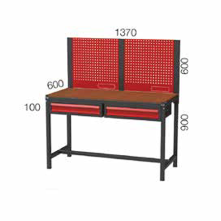 1370X600X900+600 MM WORKBENCH WITH 1+1 DRAWERS AND PEGBOARD