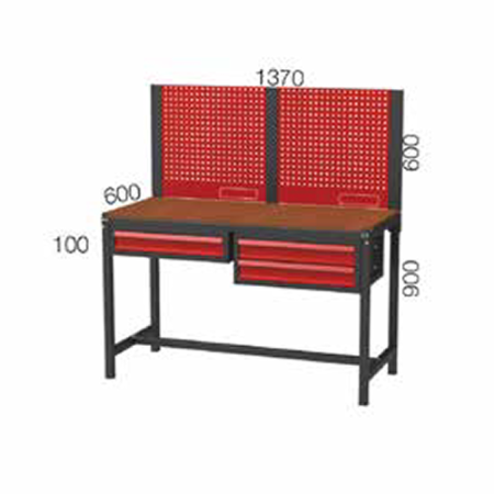 1370X600X900+600 MM WORKBENCH WITH 1+2 DRAWERS AND PEGBOARD