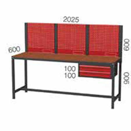 2025X600X900+600 MM WORKBENCH WITH 2 DRAWERS AND PEGBOARD