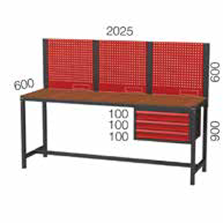 2025X600X900+600 MM WORKBENCH WITH 3 DRAWERS AND PEGBOARD