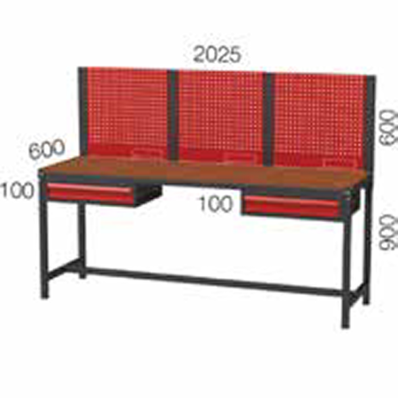 2025X600X900+600 MM WORKBENCH WITH 1+1 DRAWERS AND PEGBOARD