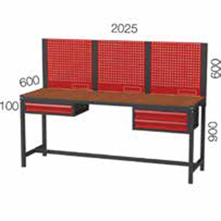 2025X600X900+600 MM WORKBENCH WITH 1+2 DRAWERS AND PEGBOARD