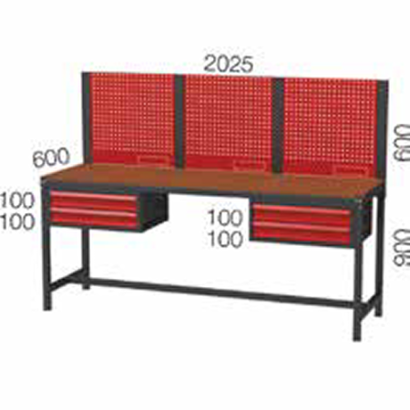 2025X600X900+600 MM WORKBENCH WITH 2+2 DRAWERS AND PEGBOARD
