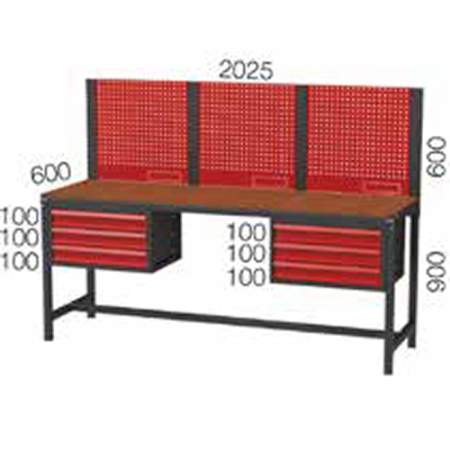 2025X600X900+600 MM WORKBENCH WITH 3+3 DRAWERS AND PEGBOARD