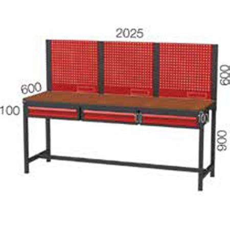 2025X600X900+600 MM WORKBENCH WITH 1+1+1 DRAWERS AND PEGBOARD